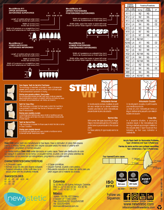 Denti Acrilici SteinVit® Anteriori Superiori - Set da 10 file